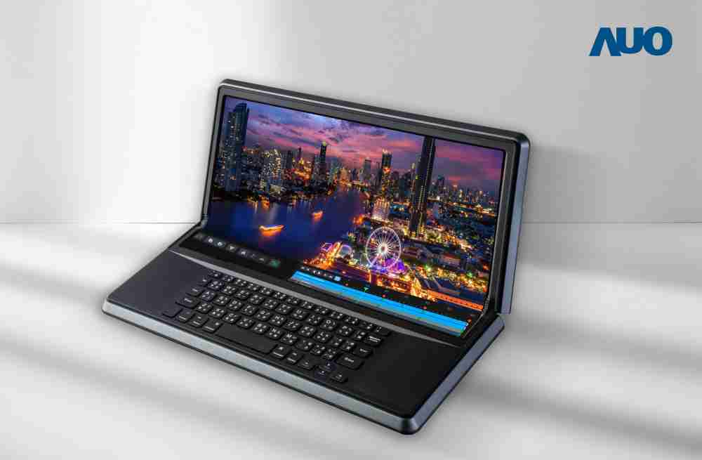 巨星国际14.6吋Micro LED折迭显示屏幕，，搭配半径4mm的弯折绞炼，，，以及高画素、、、高亮度、、高对比度的显示技术特点，，即便在大视角下仍保有绝佳色相与亮度