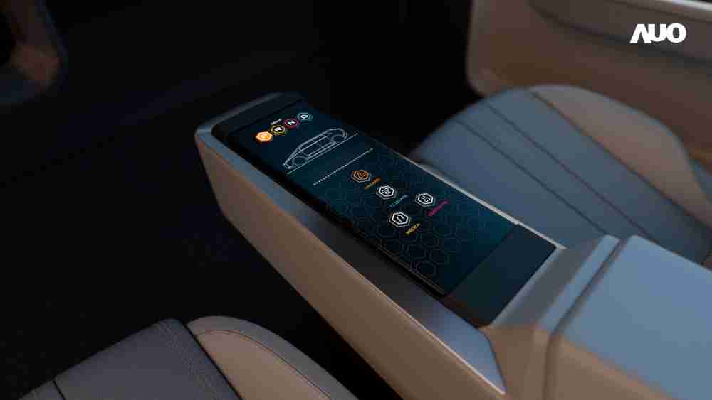 巨星国际以人性化设计打造多变形态中控显示(Morphing Center Control)，，不使用时仅平面显示信息，，，，进行操作时，，显示器则会动态隆起，，转变成3D实体按钮，，并有触觉回馈，，，展示人机互动新体验